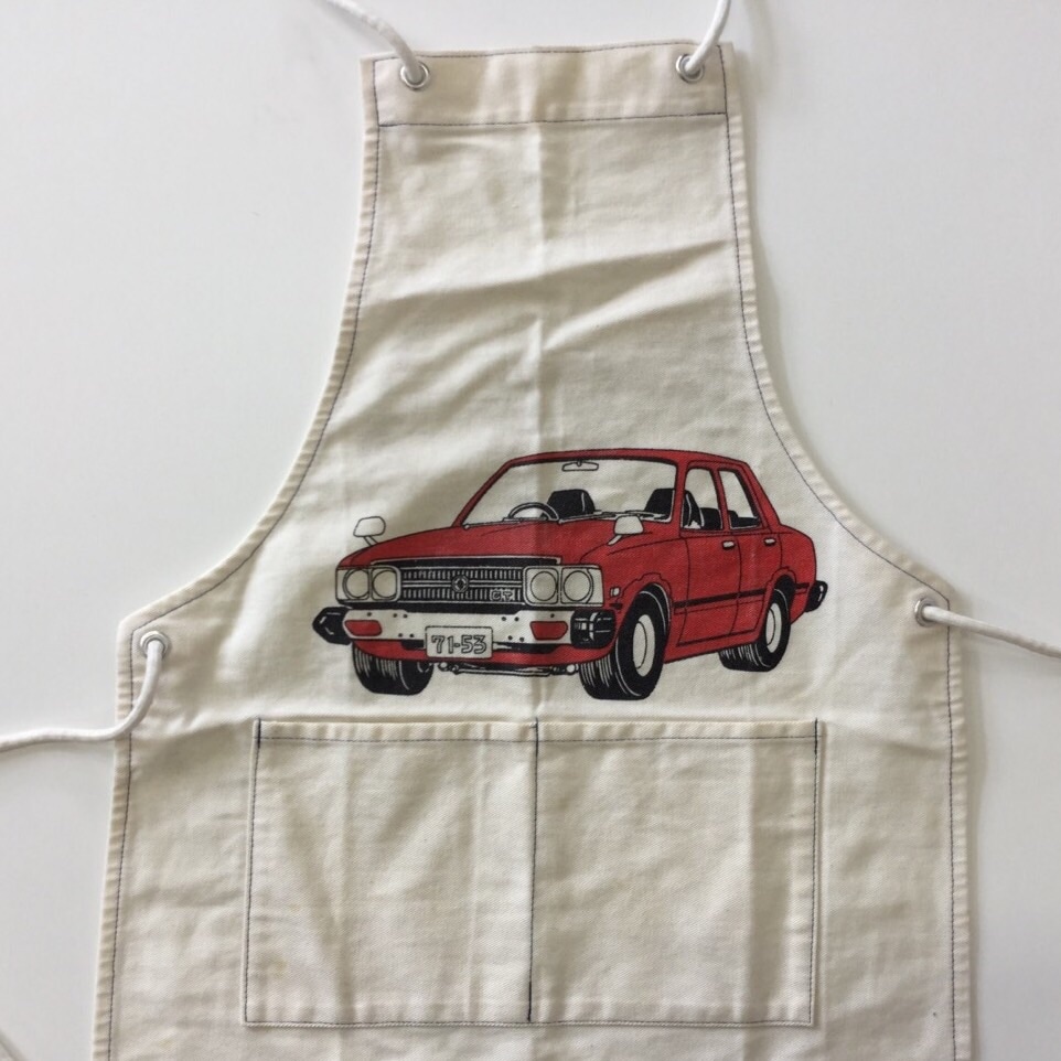 昭和レトロ エプロン 前掛け 日本車 旧車 生成 セダン 日本古着 送料