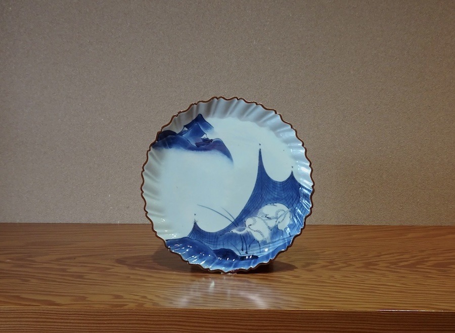 藍九谷捻干網鷺文皿 | 東洋陶磁 | 冨江洗心堂オンラインショップ