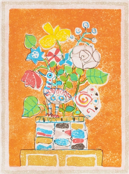 ポール・アイズピリ 「オレンジの背景の花束と鳥」 | | アトリエ・ブランカ