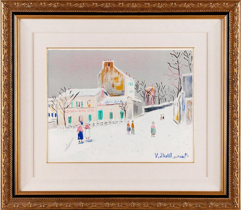 モーリス・ユトリロ、雪のラパン・アジル、希少画集画、新品額装付