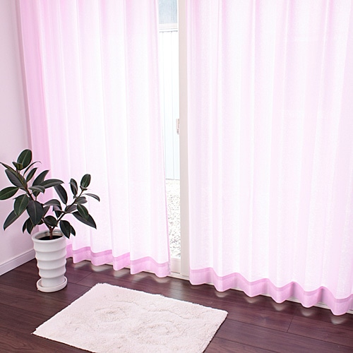 エアコン効率アップ！ 無地の防炎 省エネミラーレースカーテン（ピンク