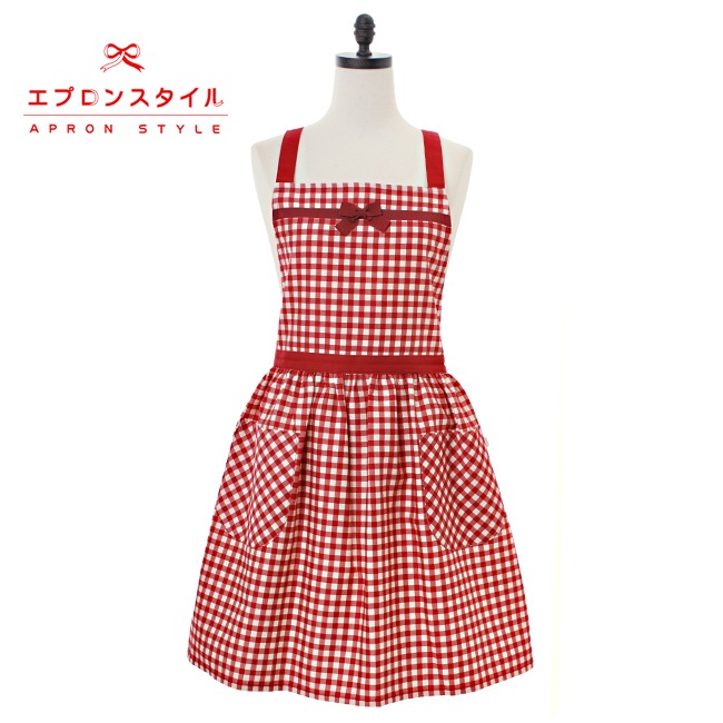 赤チェックラインリボンガールズエプロンドレス SRDX03 | ドレスタイプ