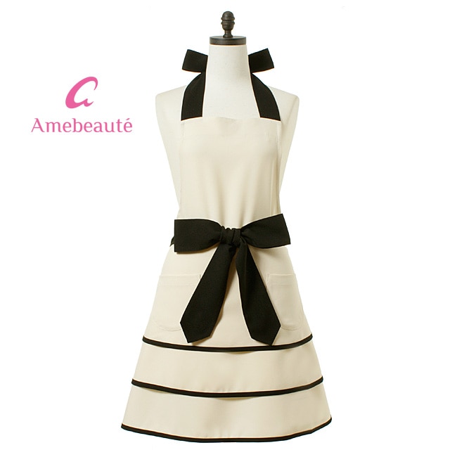 Mサイズ】アイボリー＆ブラック ティアードフレアーエプロン ATFR04