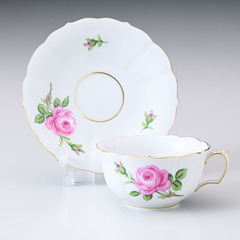 マイセン ピンクローズ ピンクの薔薇 ティーカップ＆ソーサー 150cc