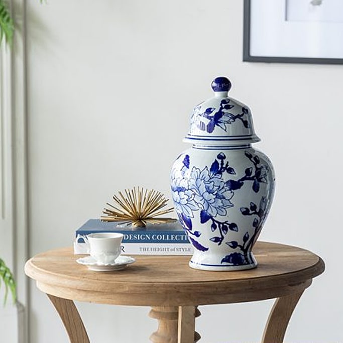 マグノリア模様の蓋付き花瓶 壺 高さ365cm | デコレーション,花瓶