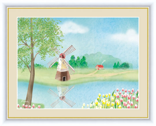 自転車と白樺』 青木 奏（あおき かなで） F4号 複製名画 額装付