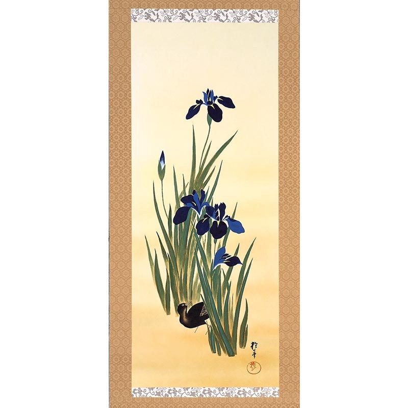 酒井抱一 「十二か月花鳥図」 六月 「立葵紫陽花に蜻蛉図」 複製掛軸