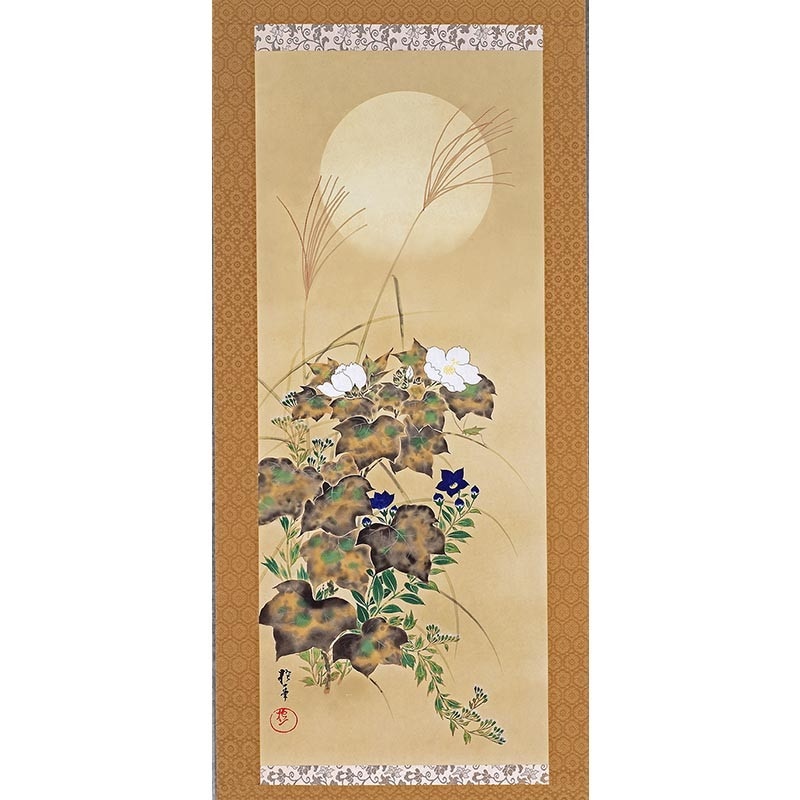 酒井抱一 「十二か月花鳥図」 八月 秋草に螽斯図 額装 【ポイント5