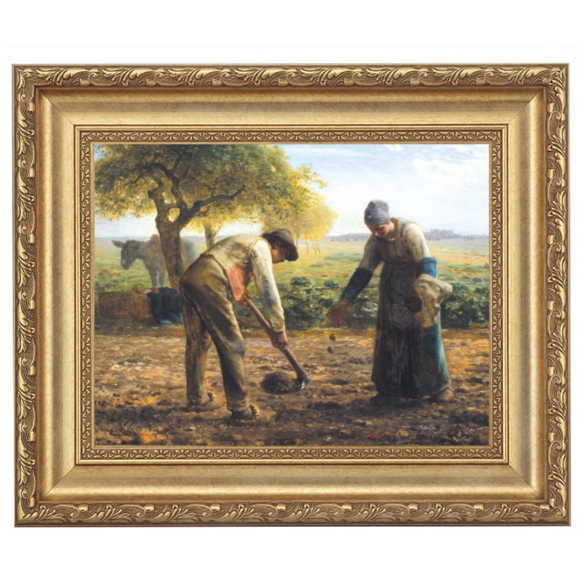 馬鈴薯植え』 ジャン＝フランソワ・ミレー 4号 立体複製名画 額装付