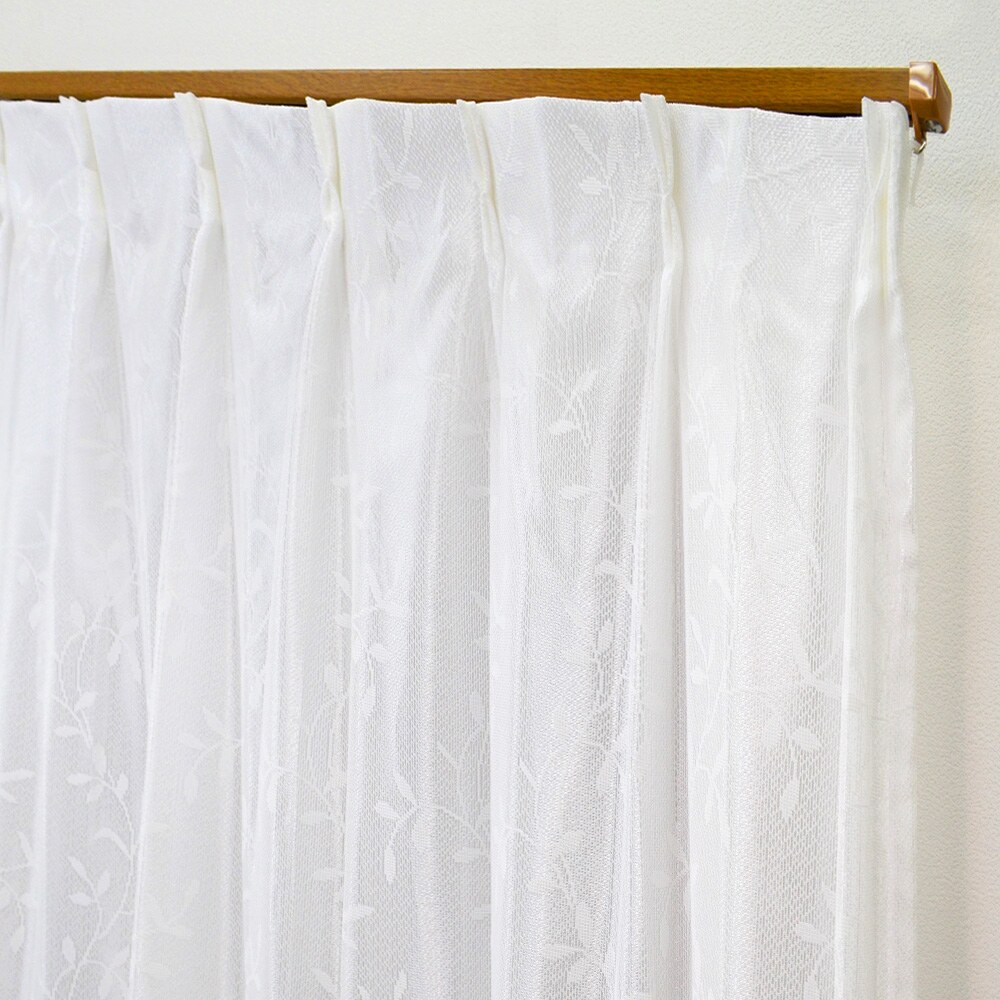 送料無料】採光性裏地付レースカーテン 巾100x丈176cm アイボリー 2枚