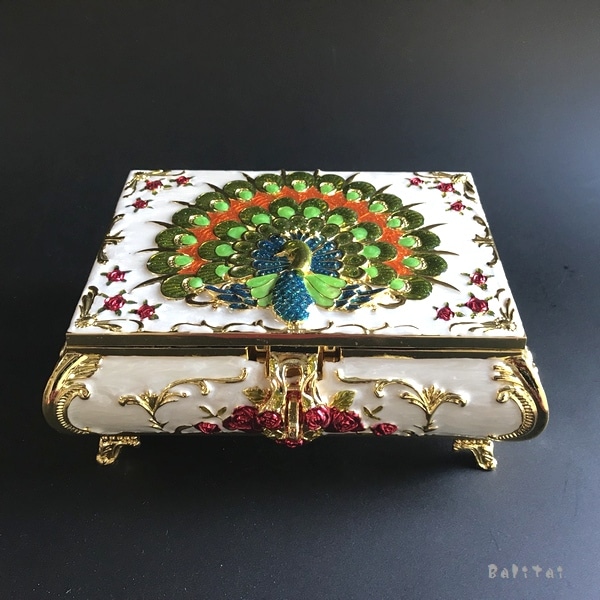 ジュエリーボックス【レッドローズ】キラキラ小物入れ／七宝焼き