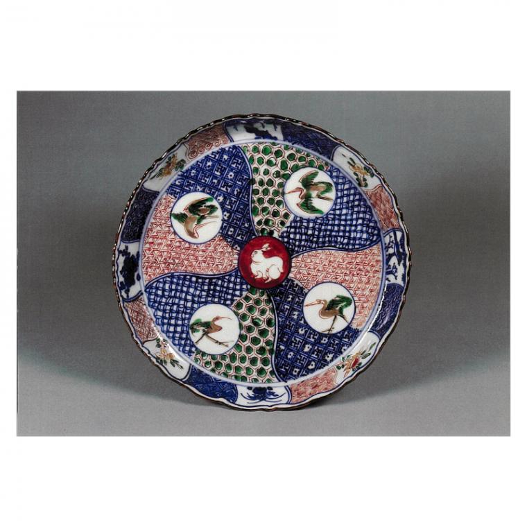 絵はがき〈五彩兎鶴捻文輪花皿(色絵祥瑞)〉景徳鎮窯 K-086京都便利堂