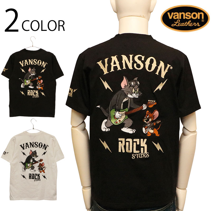 VANSON×トム＆ジェリー ギター×トムとジェリー 刺繍 ベア天 半袖 T