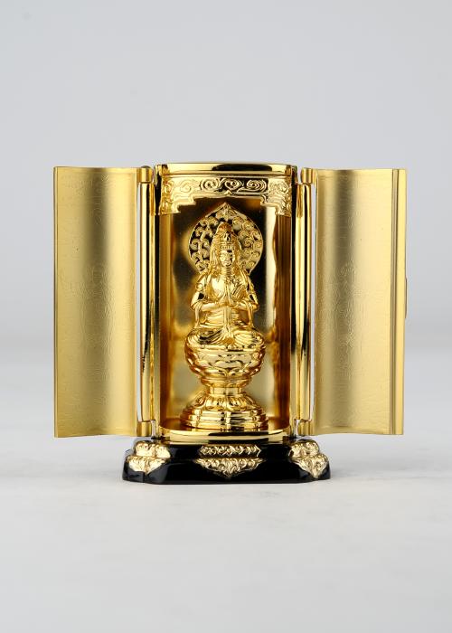 仏像】勢至菩薩 - 厨子入り 純金メッキ仕上げ 総高9.7cm 高岡銅器