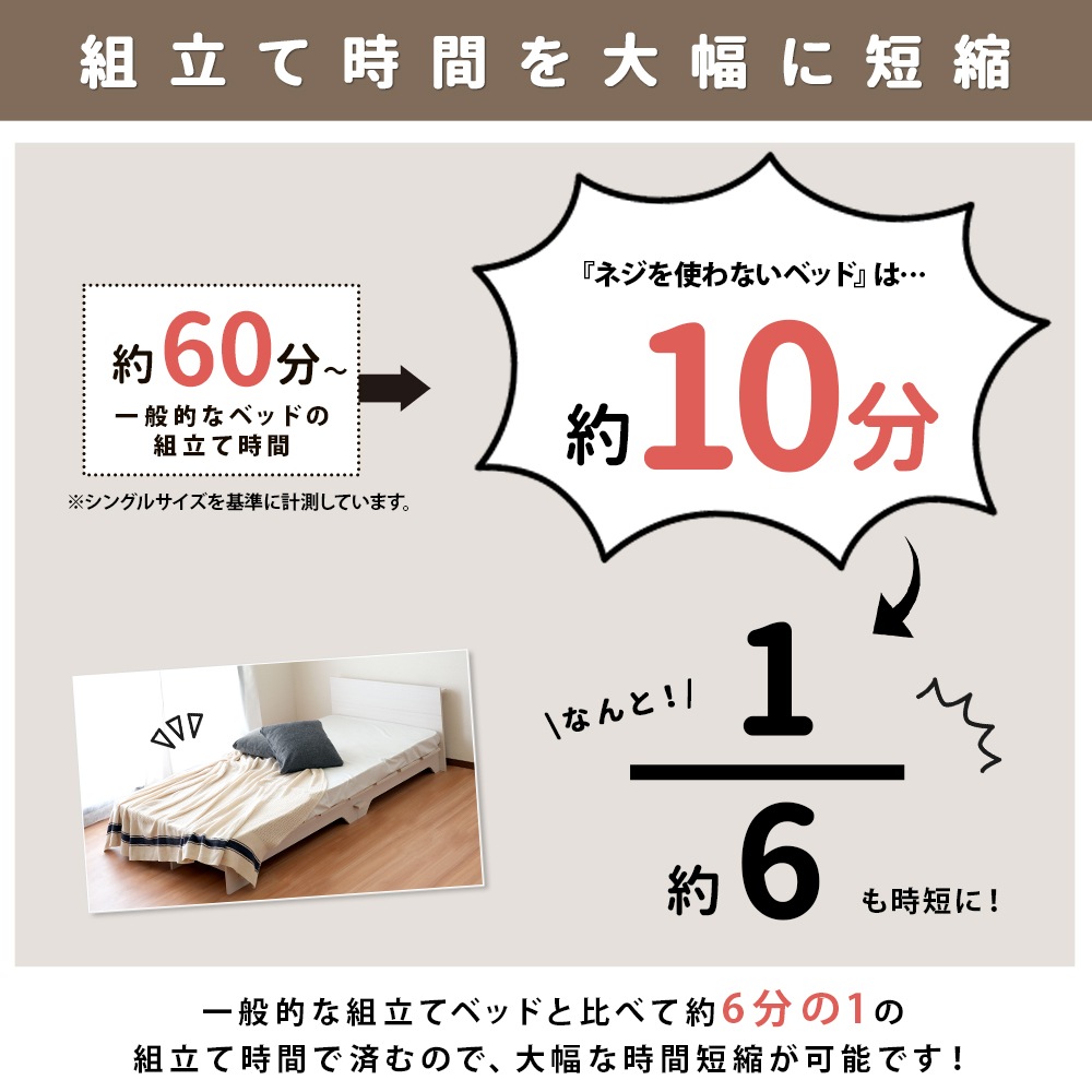 シングル】すのこ仕様で通気性抜群！簡単10分組立て!【ネジを使わない