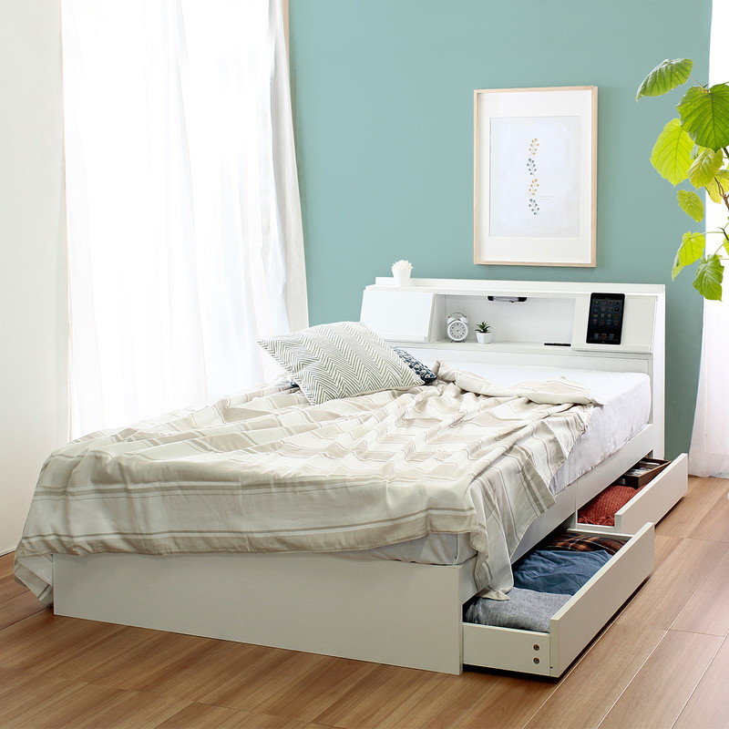 ダブル】ヘッドボード付き 引出し収納ベッド/フラップ【FLAP】｜ベッド