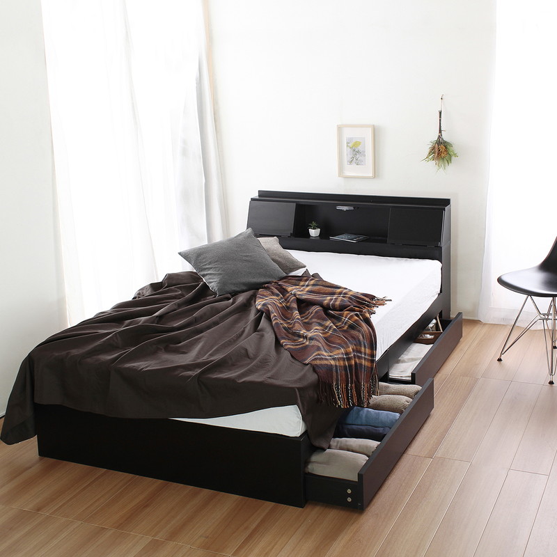 ダブル】ヘッドボード付き 引出し収納ベッド/フラップ【FLAP】｜ベッド