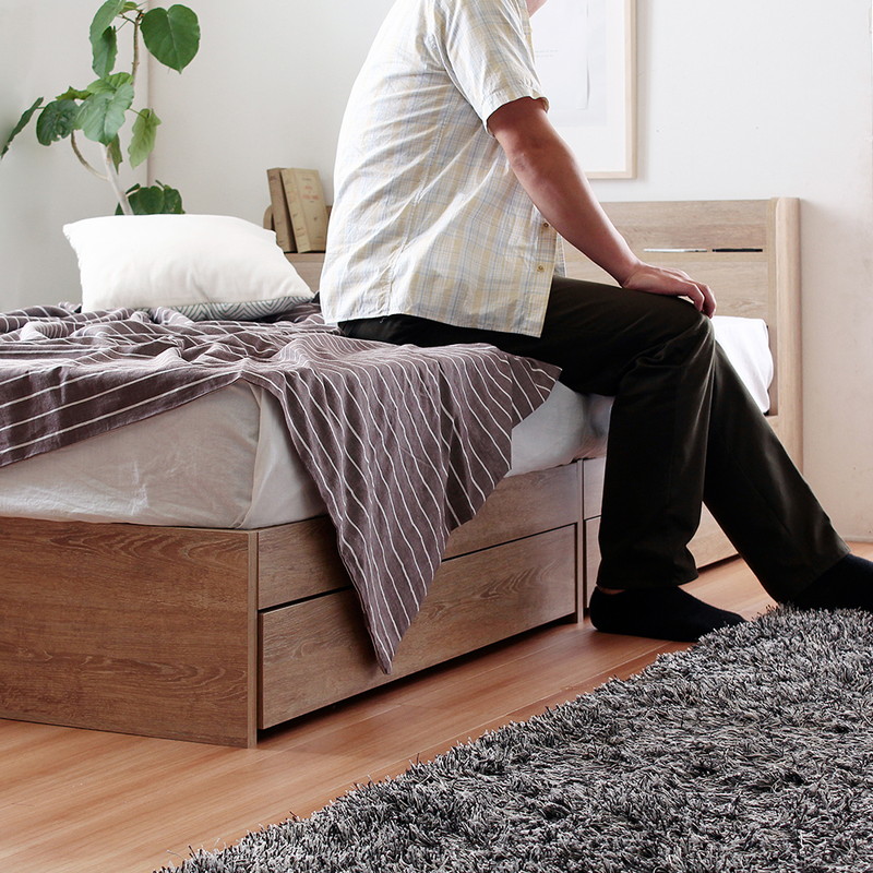 ダブル】ヘッドボード付き 引出し収納ベッド USB / シュクレ【Sucre