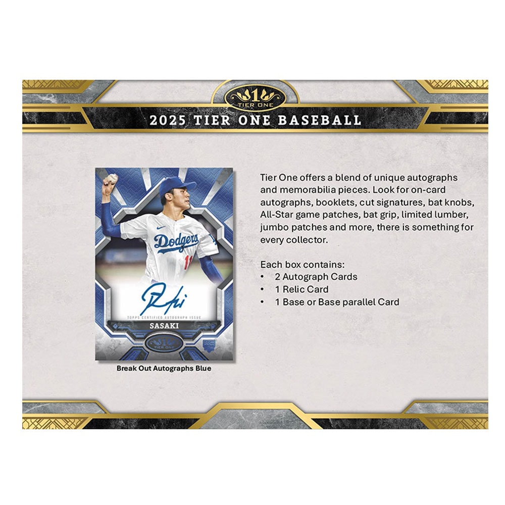 MLB 2025 Topps Tier One Baseball Hobby Box 9/11入荷 ｜カード