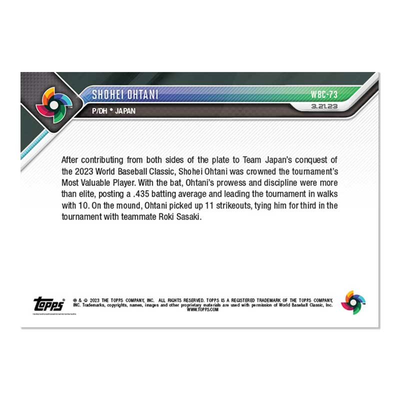 大谷翔平 #WBC-73 2023年WBCのMVPを受賞した記念カード Earns 2023