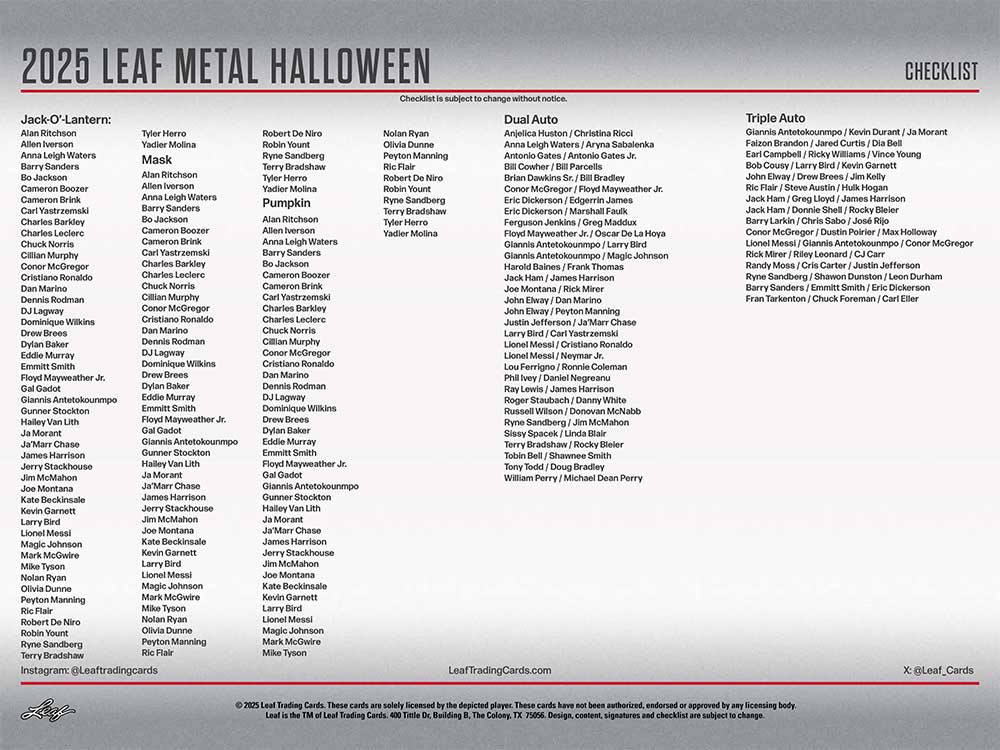 2025 Leaf Metal Halloween Trading Cards Box 10/3入荷 ｜カード