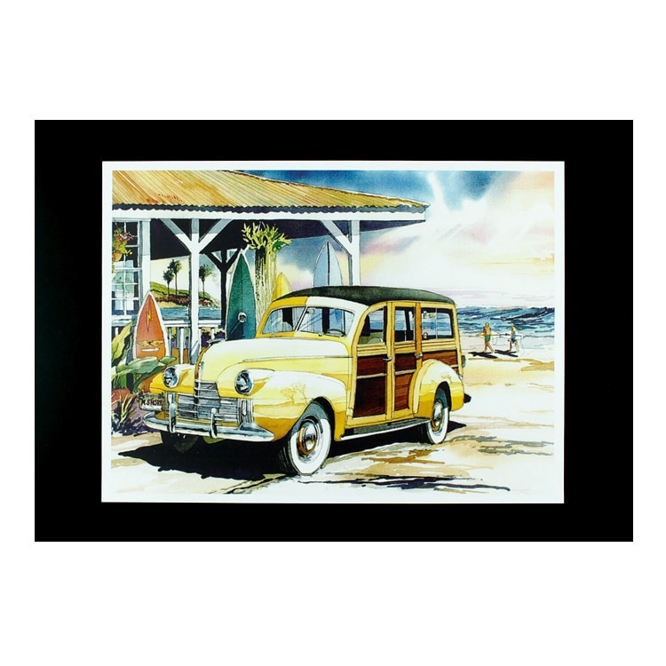 ポスター ハワイアンポスター サーフィンと車 Z-90802 ウッディワゴン