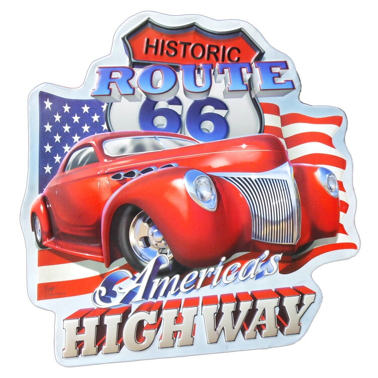 ブリキ看板 エンボスメタルサイン アメリカズ・ハイウェイ #191556