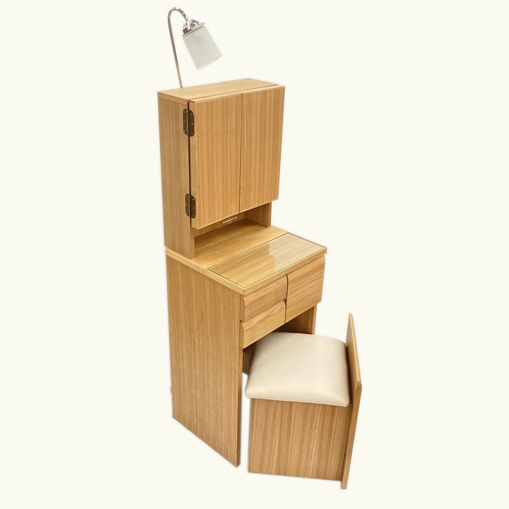 中古美品 ニトリ 三面鏡ドレッサー NノワルLBR ライトブラウン 椅子付