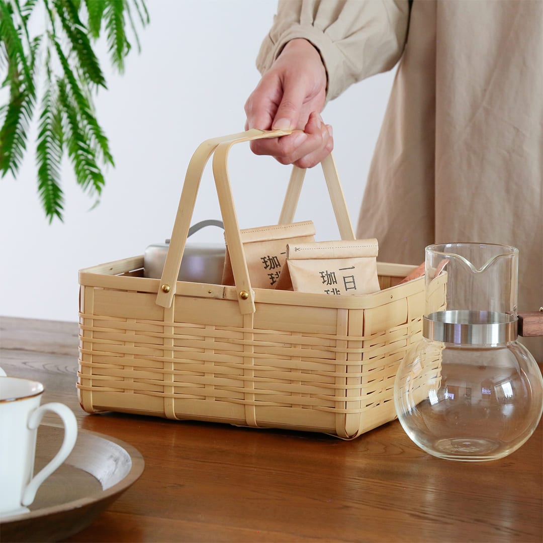 白竹 持ち手つき角かご | かご・ざる | cotogoto