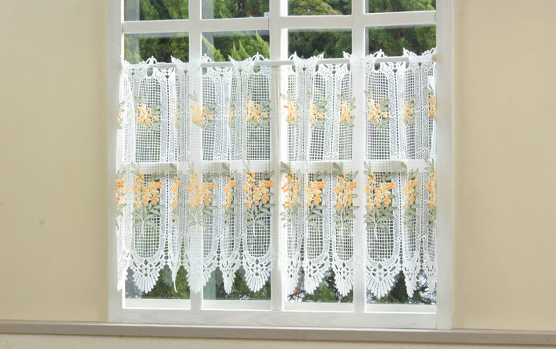 ミモザ柄プリント カフェカーテン 約126×60cm [la mimosa]｜インテリア