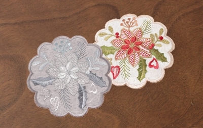 Xmas 刺繍 ドイリー 約22cm｜インテリアレース・テーブルクロス