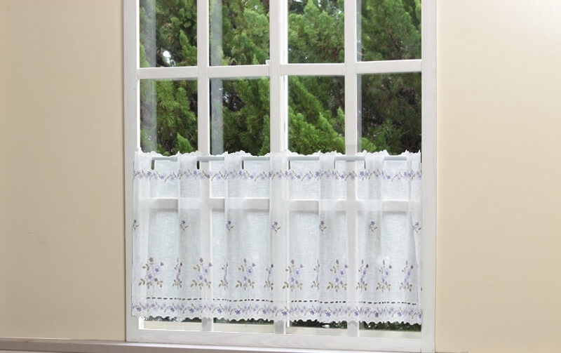 選べる3柄 フラワー刺繍 カフェカーテン 約130×45cm ｜インテリア