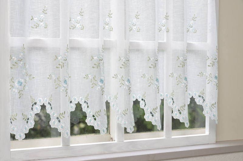 フラワー刺繍 カフェカーテン 約130×60cm｜インテリアレース・テーブル