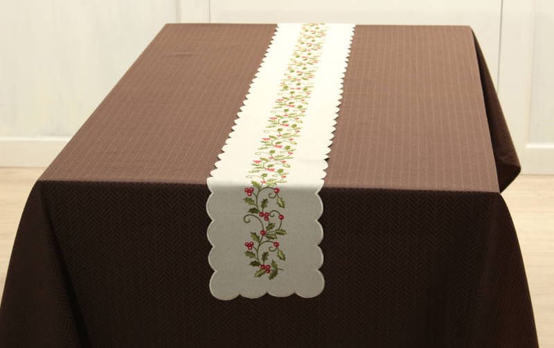 Xmas ヒイラギ柄 テーブルランナー 約20×160cm｜インテリアレース