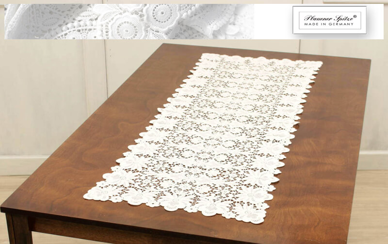 Dresden 綿ギュピールレース テーブルセンター 約52×140cm｜インテリア