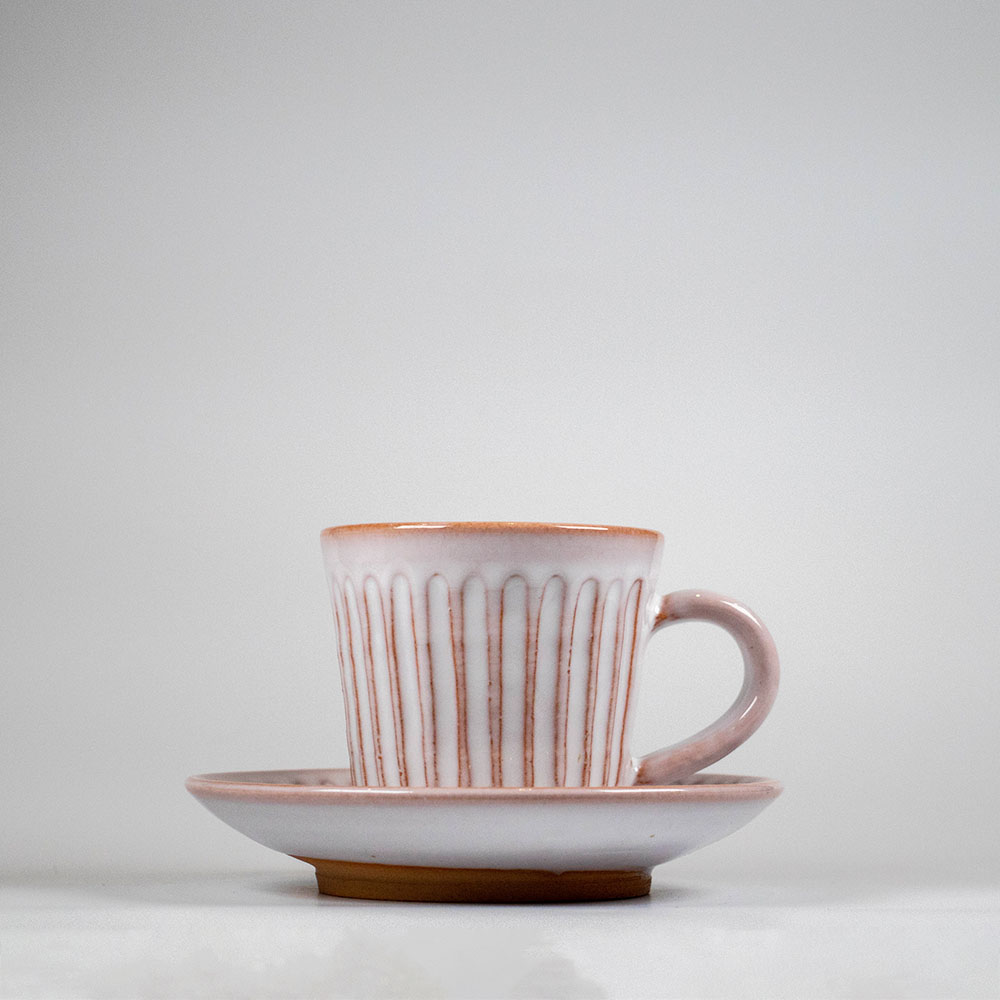 萩焼・鎬コーヒーカップ＆ソーサー（白） | 工芸品,萩焼 | 日本各地の