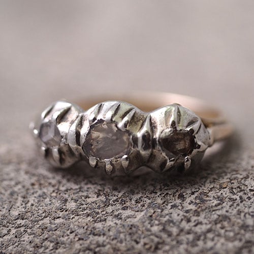 14金シルバー ローズカット（ラフカット）ダイヤモンド トリプルリング