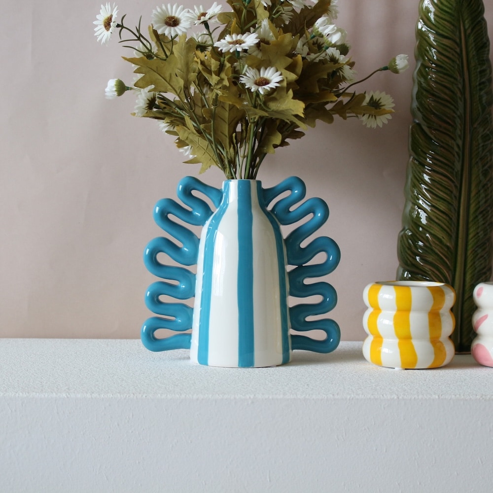 QUE RICOのブルーストライプ花瓶｜ケリコ ベルギー ストライプ ポップ