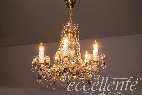 チェコ製 ボヘミアクリスタル シャンデリア5灯 clear／ノーマルカット