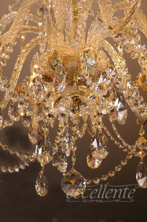 チェコ製 ボヘミアクリスタル シャンデリア 12灯 Clear+gold｜Bohemian