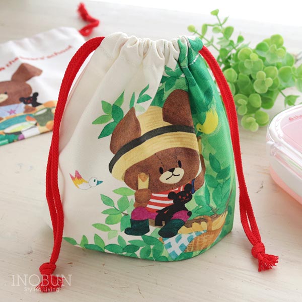 くまのがっこう ランチ巾着 お弁当袋 日本製 チェック