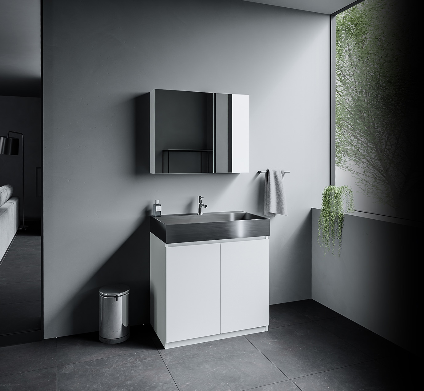 洗面台スタンディングタイプW600×D450×H800（ステンレスボウル+木製