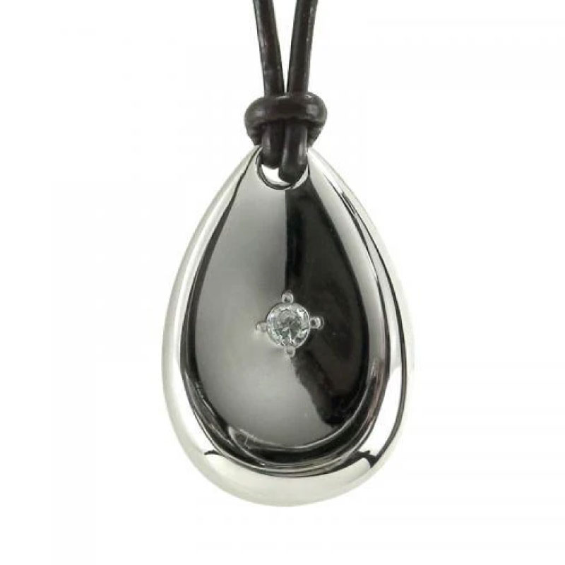 アメノシズク シルバー x 牛革ひも タイプ（＊埋め込みパワーストーン