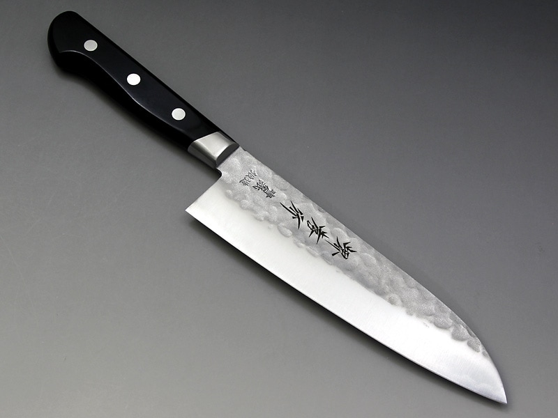 堺孝行 青紙本割込鍛造鎚目 三徳包丁 ツバ付