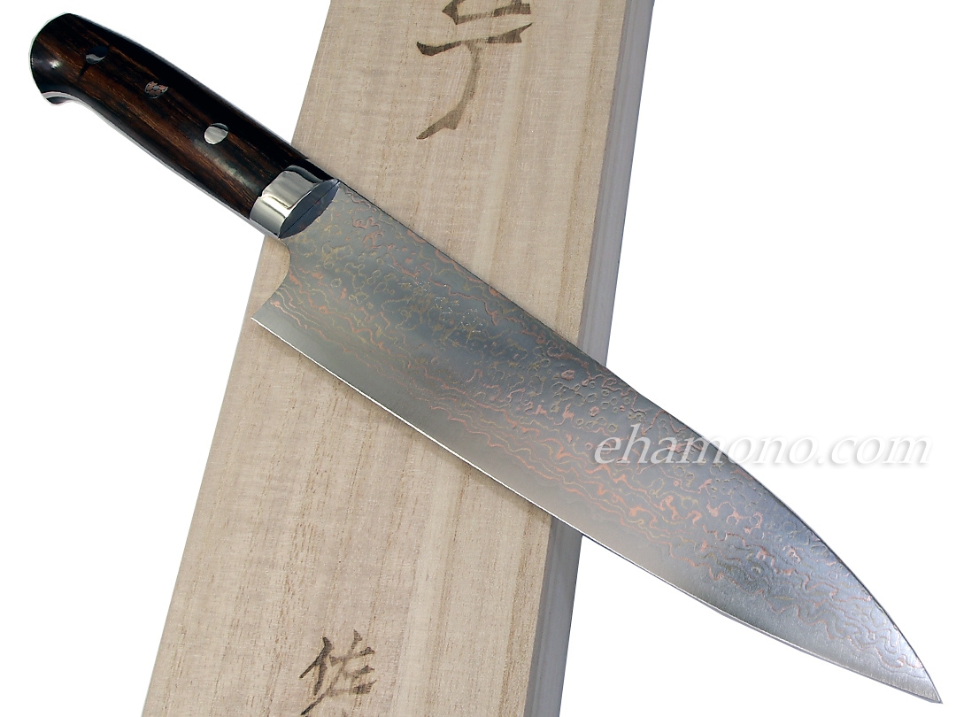 佐治作 VG10 ダマスカス鋼 牛刀 包丁 210mm 黒染め 寿檀八角柄 佐治