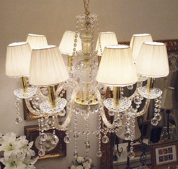 LA LUCE】アスフールクリスタルシェードシャンデリア 8灯 ゴールド