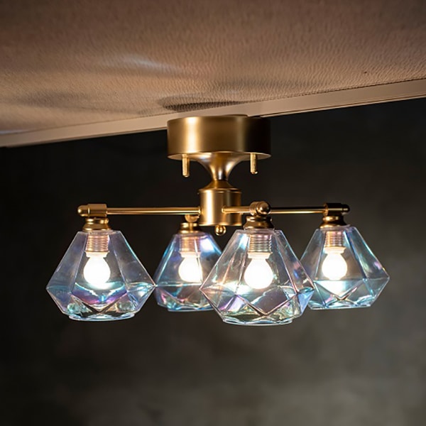 デザイン照明 シーリングライト 4灯 オーロラガラス（Φ485×H280mm