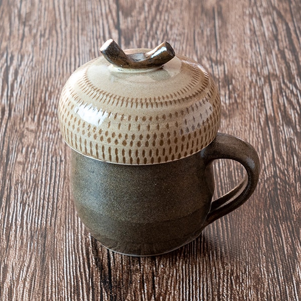 小石原焼 ヤママル窯 どんぐりカップ 取っ手付き | 色から選ぶ,茶 | 縁