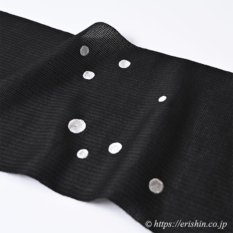 誉田屋源兵衛 刺繍九寸名古屋帯（金魚/黒地に白鼠・ワッフル紗）［夏