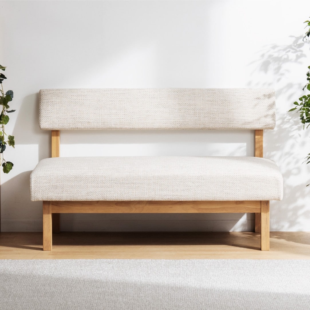ダイニングベンチ リビングベンチ ファブリック ラバー 天然木 MY120LD
